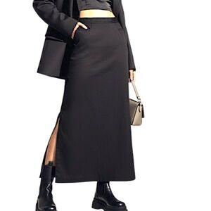 Vintage 90s minimalist black long zip sides maxi skirt